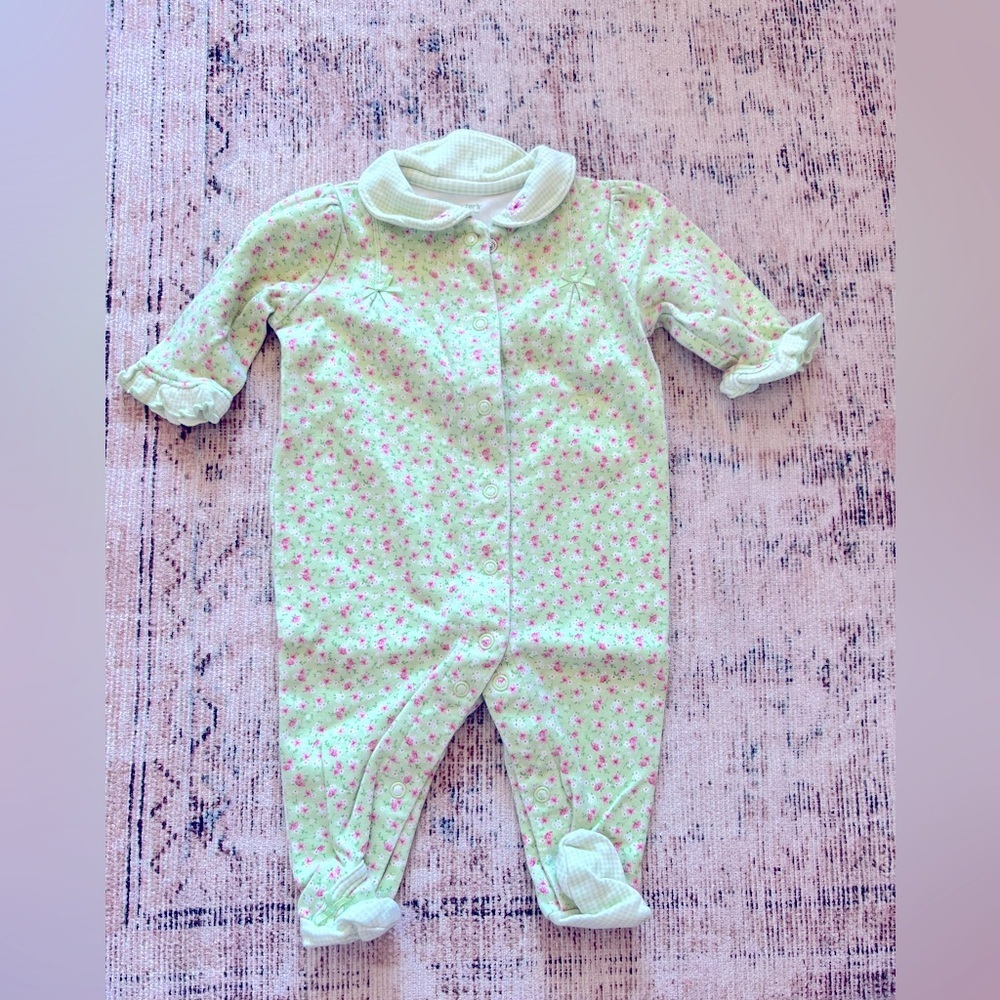 Carter's Green and Pink Footies with Peter Pan Collar